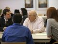 Students and facilitators in discussion groups at the Pittsburgh Workshop Feb. 11, 2012.